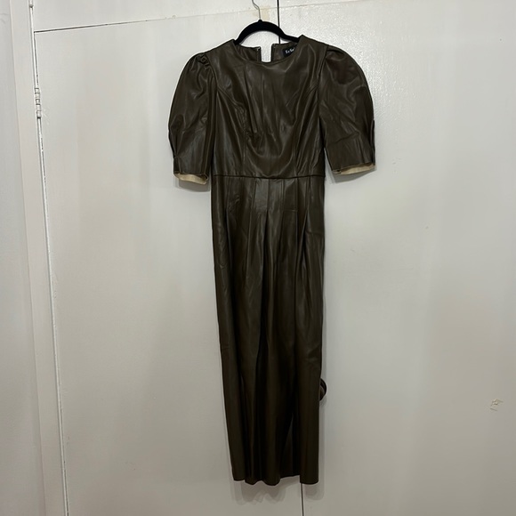 Leather Brown Midi Dress short sleeve - Picture 1 of 1